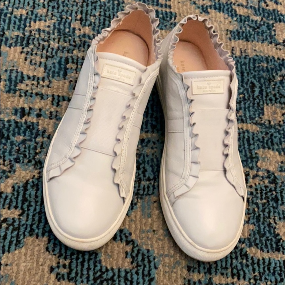 Kate Spade Layce Leather Ruffle Sneakers in White